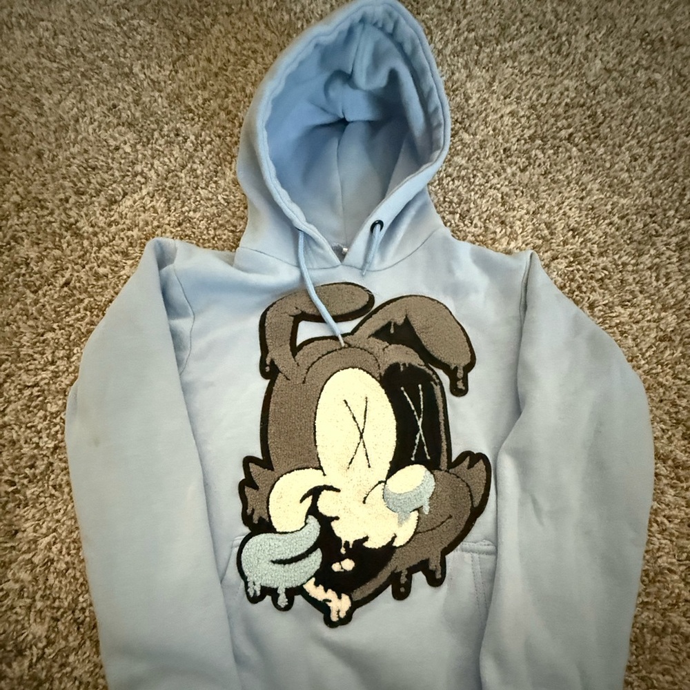 Blue Hoodie with Cartoon Graphic